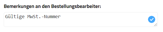 Kommentarfeld und Bestätigung der Bestellung