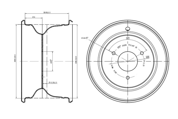 UNITRAILER Stahlfelge schwarz 5ATx8"H2 3x90 ET:-11.23