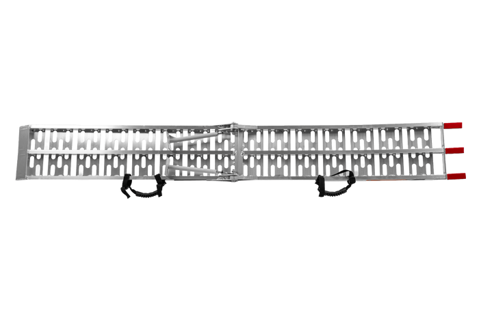 UNITRAILER ALR003 Klappbare Aluminiumrampe für Anhänger, 221 cm, 340 kg, mit Gurt und Stütze