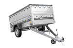 Leichter Anhänger 230x125 UNITRAILER FORCE 230 KIPP mit BIS-Seitenwänden, H-0-Rahmen und grauer Plane