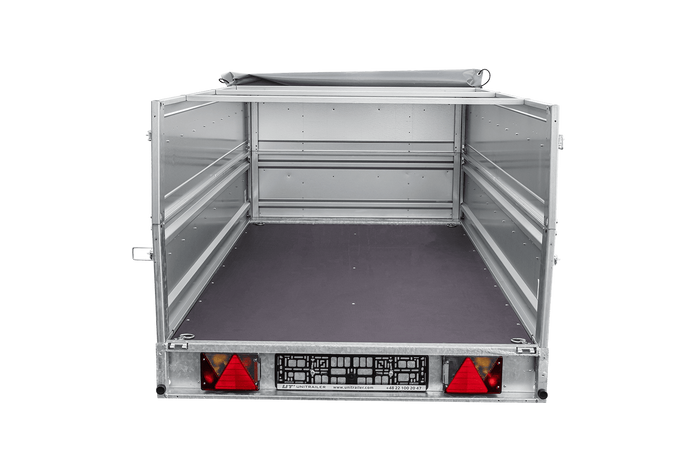 Einachsiger Anhänger auf Blattfedern 264x125 UNITRAILER FORCE 264/R KIPP mit BIS-Seitenwänden, H-0-Rahmen und grauer Plane