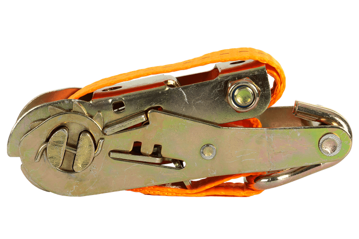 Satz aus vier UNITRAILER 5m/25mm/1t orangefarbenen Transportgurten mit Spannvorrichtung