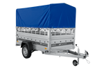 Autotransportanhänger auf Federn 230x125 UNITRAILER FORCE 230/R KIPP mit Gitterwänden, H-800 Rahmen und blauer Plane