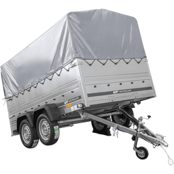 Leichter Anhänger 264x150 UNITRAILER GARDEN 265/2 KIPP mit BIS-Seitenwänden, H-800-Rahmen und grauer Plane