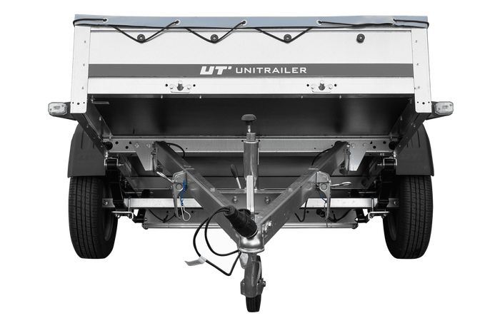PKW-Anhänger auf Blattfedern 200x125 UNITRAILER GARDEN 201/R KIPP mit H-0 Rahmen und grauer Plane