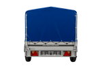 Einachsanhänger mit Aluminiumseitenwänden 230x125 Unitrailer Garden 230 KIPP ALU mit H-800 Rahmen und blauer Plane
