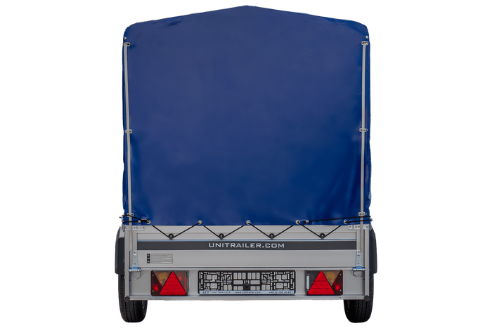 Autoanhänger mit Aluminiumseitenwänden 264x125 Unitrailer Garden 264 KIPP ALU mit H-1100 Rahmen und blauer Plane