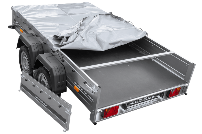 Autotransportanhänger 264x150 UNITRAILER GARDEN 265/2 KIPP mit H-0-Rahmen und grauer Plane