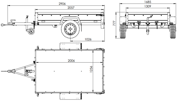 PKW-Anhänger 200x125 UNITRAILER GARDEN 201 KIPP mit Gitteraufsatz, blauer Flachplane und Flachplanenträger