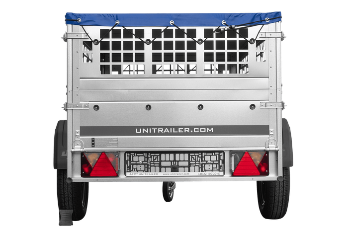 Leichter Anhänger 200x106 UNITRAILER GARDEN 200 KIPP mit Gitterwänden, H-0-Rahmen und blauer Plane