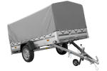 Einachsanhänger mit Aluminiumseitenwänden 264x125 Unitrailer Garden 264 KIPP ALU mit H-800 Rahmen und grauer Plane