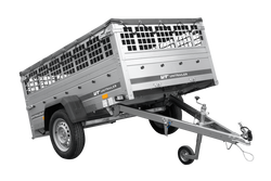 PKW-Anhänger 200x125 UNITRAILER GARDEN 201 KIPP mit Gitteraufsatz und greuer Flachplane