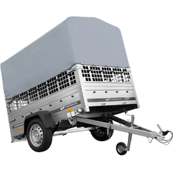 Einachsanhänger auf Federn 200x125 UNITRAILER GARDEN 201/R KIPP mit Gitterwänden, H-800-Rahmen und grauer Plane