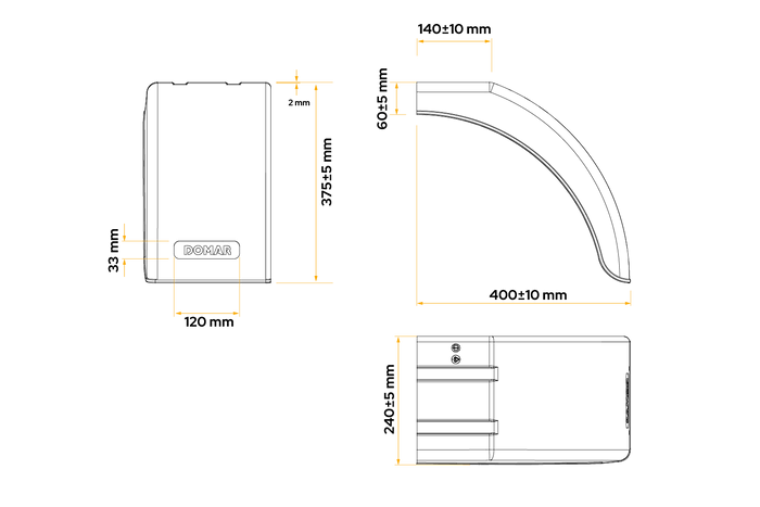 Rechter Kotflügel für Anhänger DOMAR DR1014002 Radlauf 400/240 mm
