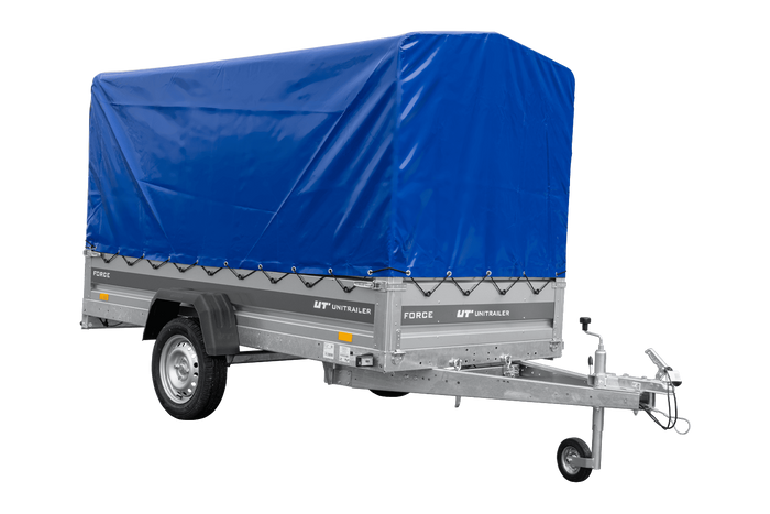 Anhänger 264x125 UNITRAILER FORCE 264 KIPP ungebremst mit H-1100 Spriegel und blauer Hochplane