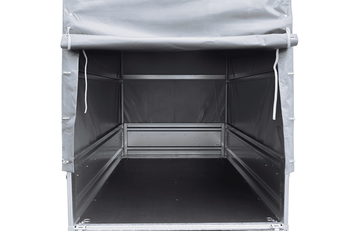 Ungebremster Anhänger 230x125 UNITRAILER FORCE 230 KIPP mit H-1100 Rahmen und grauer Hochplane