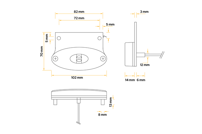 ASPÖCK FLATPOINT II LED Umrissleuchte, orange, universal, mit Halterung