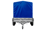 Zweiachsiger Anhänger mit Aluminiumseitenwänden 264x125 Unitrailer Garden 264/2 KIPP ALU mit Rahmen H-1100 und blauer Plane