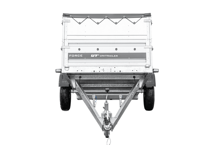 Leichter Anhänger 230x125 UNITRAILER FORCE 230 KIPP mit BIS-Seitenwänden, H-0-Rahmen und grauer Plane