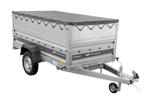Leichter Anhänger 230x125 UNITRAILER FORCE 230 KIPP mit BIS-Seitenwänden, H-0-Rahmen und grauer Plane