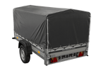 Einachsanhänger mit Aluminiumseitenwänden 230x125 Unitrailer Garden 230 KIPP ALU mit H-800 Rahmen und grauer Plane
