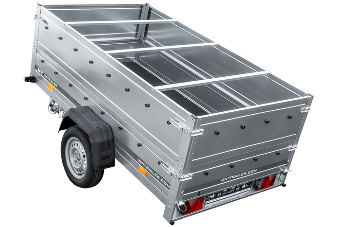 Faltbarer Pkw Anhänger Garden Trailer 230 KIPP mit zusätzlichen Bordwänden, Stützrad, Flachplane und Planenträgern]