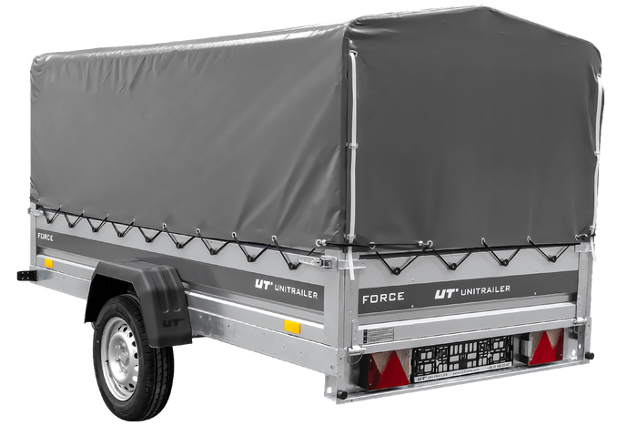 Ungebremster Anhänger 264x125 UNITRAILER FORCE 264 KIPP mit H-800 Spriegel und grauer Hochplane