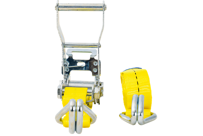 Satz aus vier gelben UNITRAILER 3m/25mm/1t Transportgurten mit Spannvorrichtung