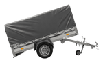 Einachsanhänger mit Aluminiumseitenwänden 230x125 Unitrailer Garden 230 KIPP ALU mit H-800 Rahmen und grauer Plane