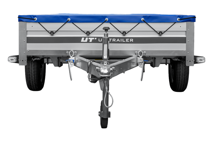 Autotransportanhänger mit Aluminiumseitenwänden 264x125 Unitrailer Garden 264 KIPP ALU mit H-0-Rahmen und blauer Plane