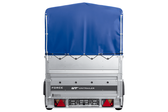 Autotransportanhänger 264x125 UNITRAILER FORCE 264 KIPP mit BIS-Seitenwänden, H-800-Rahmen und blauer Plane