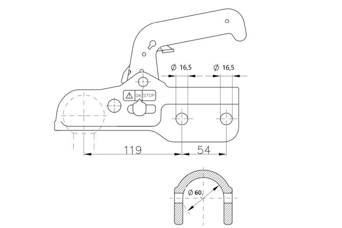 WINTERHOFF WW 350-RCH-1616 Kugelkupplung für 3500 kg Anhänger mit 60 mm Zugstange aus Gusseisen