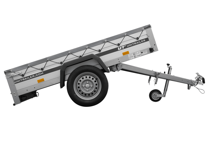 Einachsanhänger mit Aluminiumseitenwänden 200x125 Unitrailer Garden 201 KIPP ALU mit H-0-Rahmen und grauer Plane