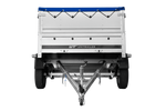 Leichtanhänger auf Blattfedern 200x125 UNITRAILER GARDEN 201/R KIPP mit BIS-Seiten, H-0-Rahmen und blauer Plane