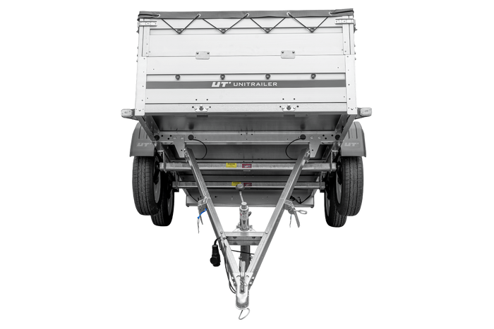 Zweiachsiger Anhänger mit Aluminiumseitenwänden 264x125 Unitrailer Garden 264/2 KIPP ALU mit BIS-Seitenwänden, H-0-Rahmen und grauer Plane