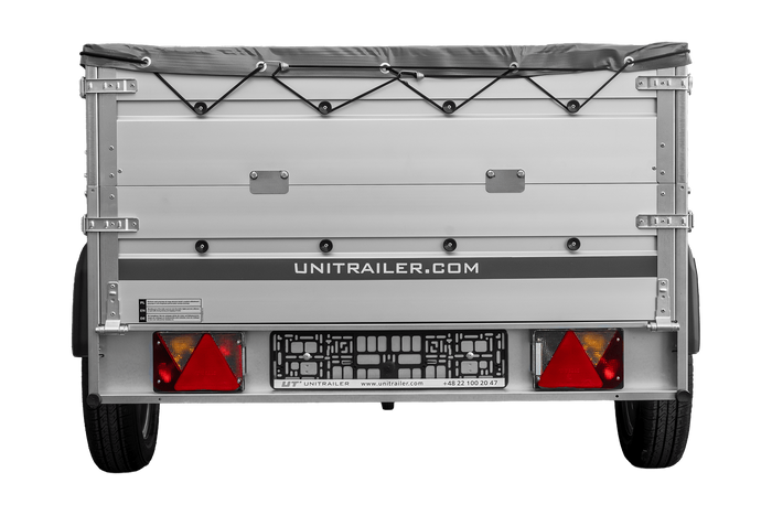 Einachsanhänger mit Aluminiumwänden 230x125 Unitrailer Garden 230 KIPP ALU mit BIS-Seitenwänden, H-0-Rahmen und grauer Plane