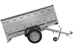 Leichter Anhänger 200x125 UNITRAILER GARDEN 201 KIPP mit BIS-Seitenwänden, H-0-Rahmen und grauer Plane