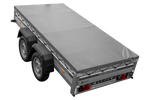 Zweiachsiger Anhänger mit Aluminiumseitenwänden 264x125 Unitrailer Garden 264/2 KIPP ALU mit H-0-Rahmen und grauer Plane