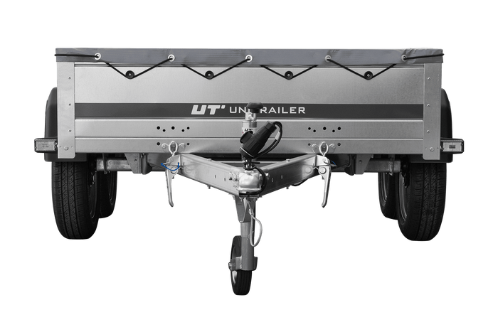 GARDEN TRAILER 264/2 KIPP MIT STÜTZRAD, GRAUE FLACHPLANE UND PLANENTRÄGER