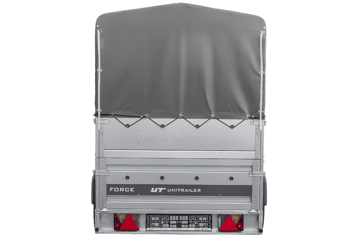 Leichter Anhänger auf Blattfedern 264x125 UNITRAILER FORCE 264/R KIPP mit BIS-Seitenwänden, H-800-Rahmen und grauer Plane