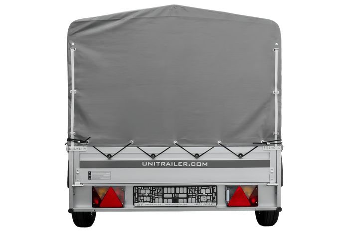 Einachsanhänger mit Aluminiumseitenwänden 264x125 Unitrailer Garden 264 KIPP ALU mit H-800 Rahmen und grauer Plane