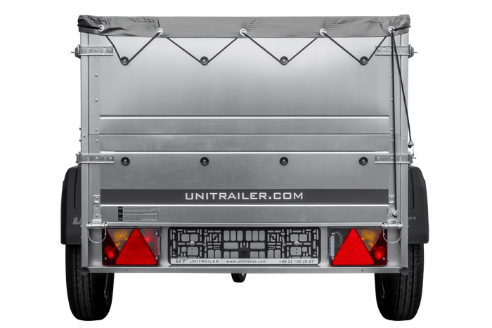 Gartenanhänger 200 Kipp mit Stützrad, zwei Seitenwänden, H-0-Rahmen und grauer Plane