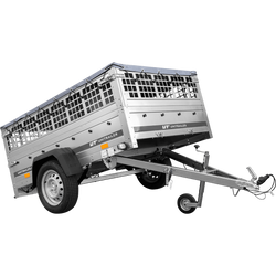 PKW-Anhänger auf Federn 200x125 UNITRAILER GARDEN 201/R KIPP mit Gitterwänden, H-0-Rahmen und grauer Plane