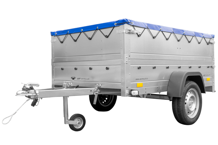 Leichtanhänger auf Federn 200x125 UNITRAILER GARDEN 201/R KIPP mit BIS-Seiten, H-0-Rahmen und blauer Plane