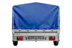 Einachsanhänger mit Aluminiumseitenwänden 264x150 Unitrailer Garden 265 KIPP ALU mit H-800 Rahmen und blauer Plane