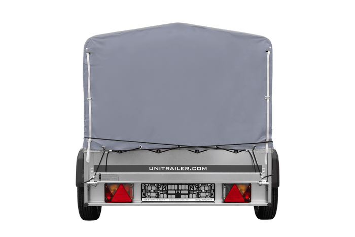 Einachsanhänger auf Blattfedern 200x125 UNITRAILER GARDEN 201/R KIPP mit H-800-Rahmen und grauer Plane