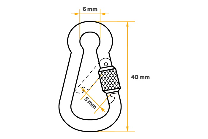 Karabinerhaken mit Sicherung für Seile DROMET KSZ.4.40 Feuerwehrkarabinerhaken 4x40mm