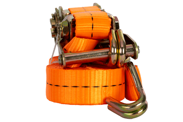 Satz aus vier UNITRAILER 6m/25mm/1t orangefarbenen Transportgurten mit Spanner