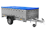 Großer Anhänger 750 kg GARDEN TRAILER 264 KIPP mit Bordwandaufsatz [zusätzliche 40 cm], Stützrad und blauer Flachplane