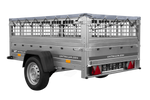 PKW-Anhänger auf Federn 200x125 UNITRAILER GARDEN 201/R KIPP mit Gitterwänden, H-0-Rahmen und grauer Plane